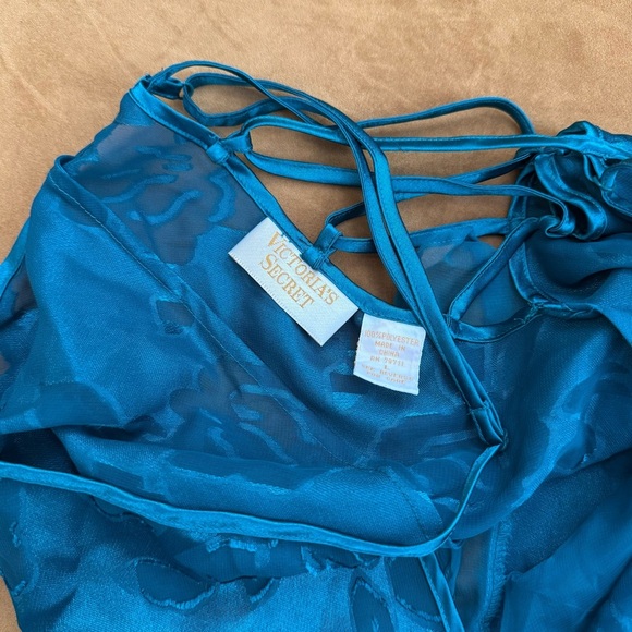 Vtg Victoria’s Secret Gold Label Satin Bodysuit Emerald Green Floral Ruffle L - Picture 6 of 9